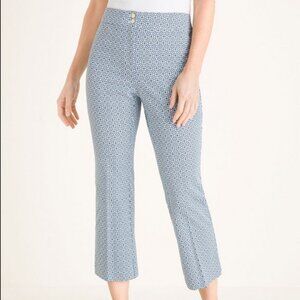 NWT CHICO'S Secret Stretch Straight Leg White Blue Print Pants Size 3 =US Sz 16